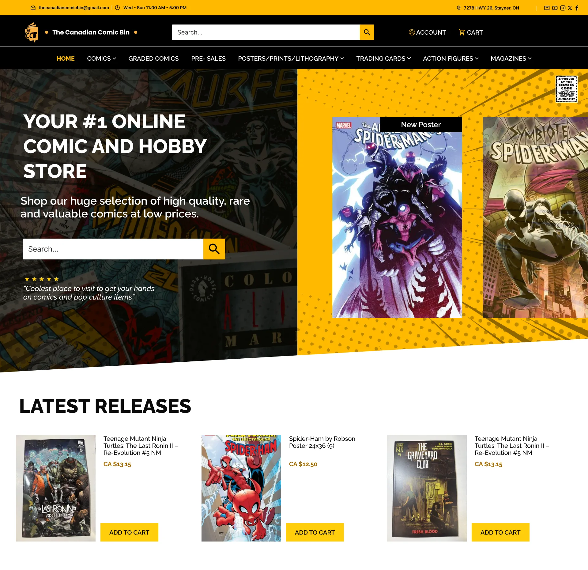 Web design of a Toronto based Shoppify comic book store
