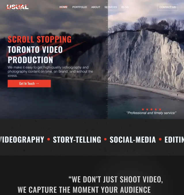 Web design of a Toronto photography and videography company