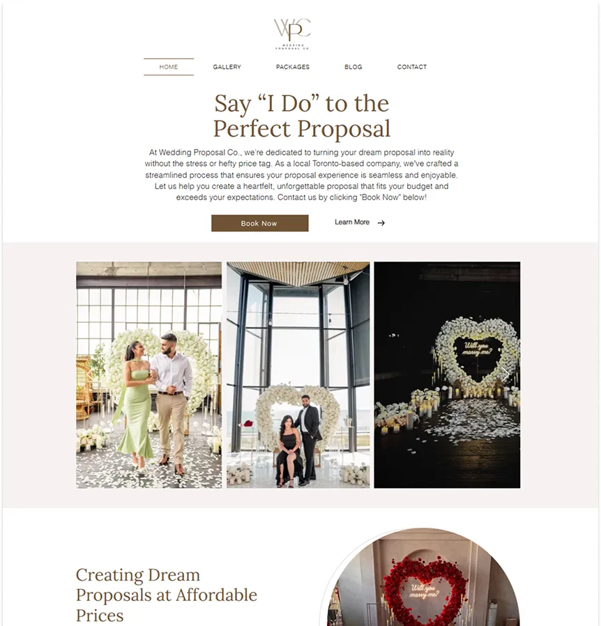 A luxurious wedding proposal website and design.